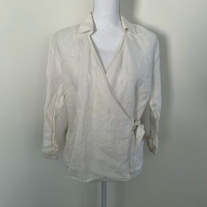 Vintage 100% linen Selene Sport white wrap top - Size M